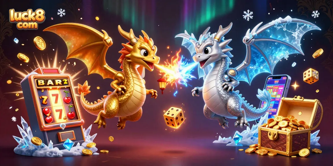Experience thrilling wins at luck8 com with dynamic dragons and casino symbols in a vibrant 3D scene.