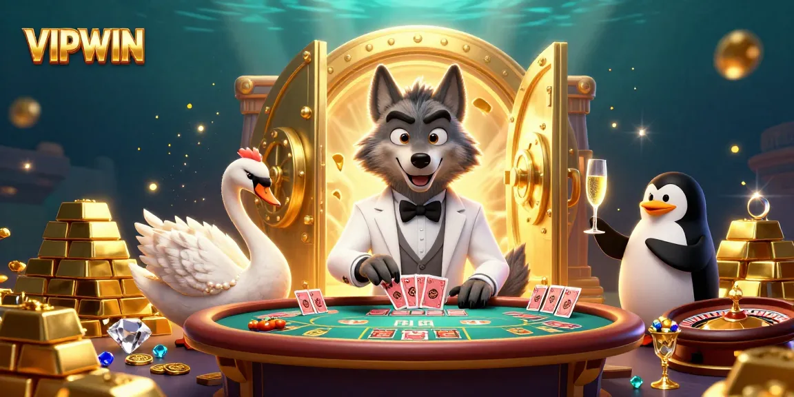 Experience thrilling baccarat and luxurious wins at VIPWIN with this vibrant casino illustration.