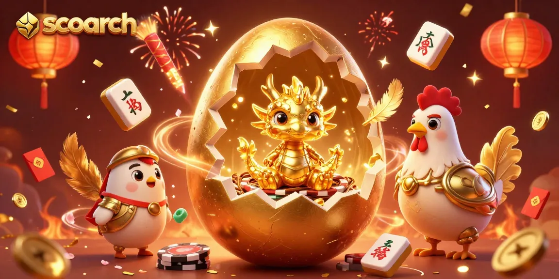 Engage with scoarch at a vibrant casino celebration featuring golden dragon and poker chips.