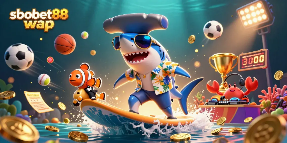 Experience sbobet88 wap with an exciting 3D casino illustration showcasing sports betting frenzy.