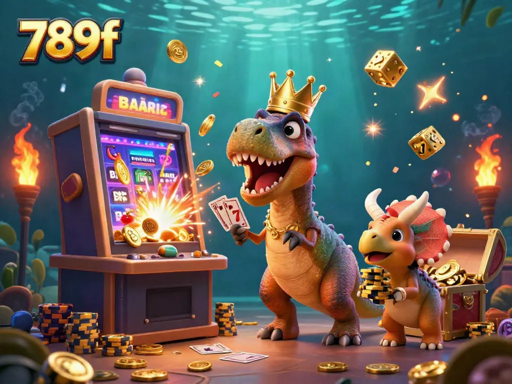 Engage in exciting slots with 789f in a vibrant 3D casino scene featuring animated characters and dynamic game elements.