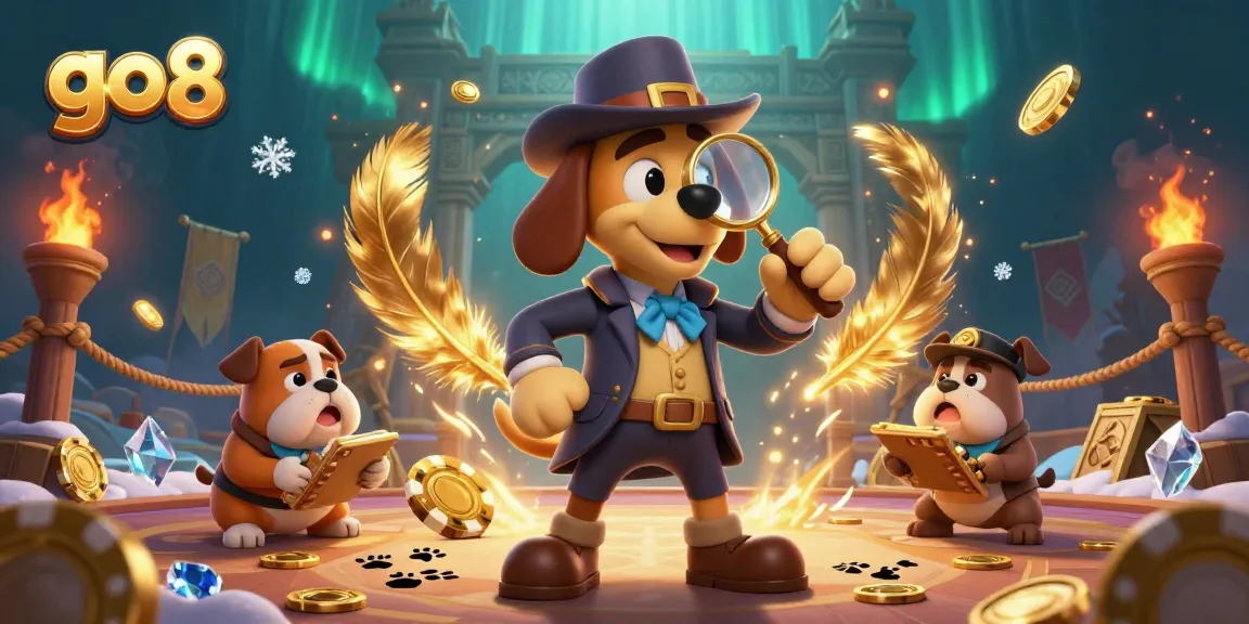 Join the adventure with go8 as a detective bloodhound uncovers poker chip clues in a vibrant casino scene.