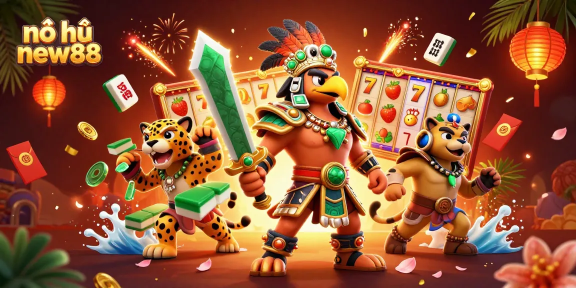 Nổ hũ new88 gameplay scene showcasing dynamic slot elements with Aztec characters.