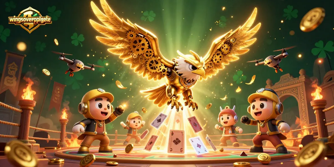 wingsoverapplegate showcases a cybernetic eagle amidst vibrant casino elements, capturing dynamic gambling activity