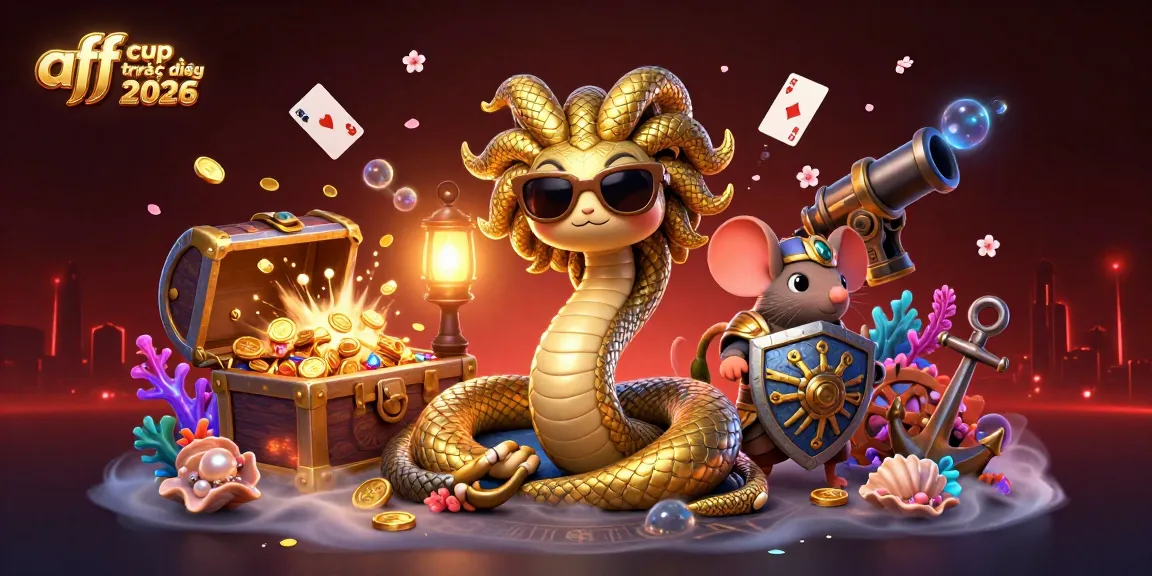 A lively scene showcasing 'aff cup trực tiếp 2026', featuring Medusa and a mouse warrior amidst gambling game elements.
