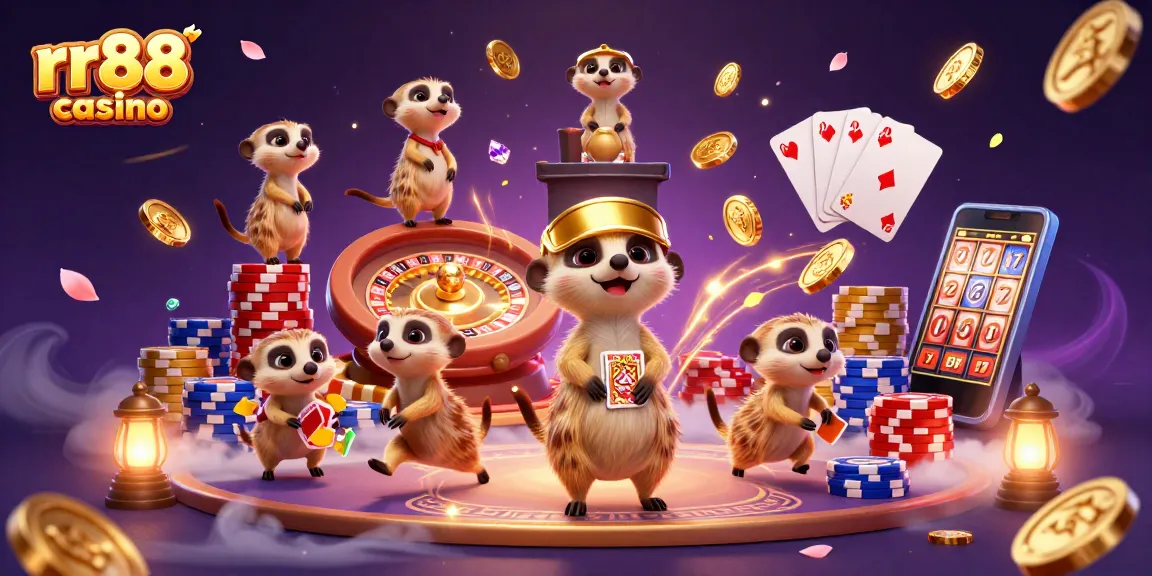 Experience the excitement of rr88 casino with cartoon meerkats running a dynamic casino.