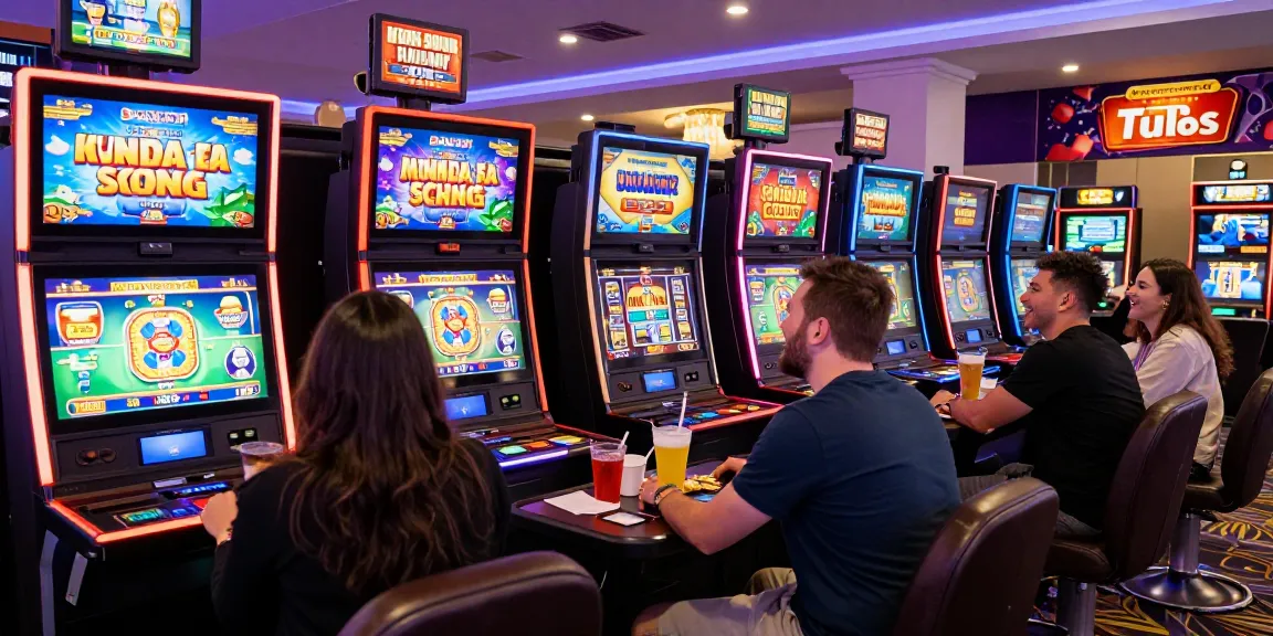 Experience the excitement of Visa casinos at a lively online gaming venue with friends and colorful displays.