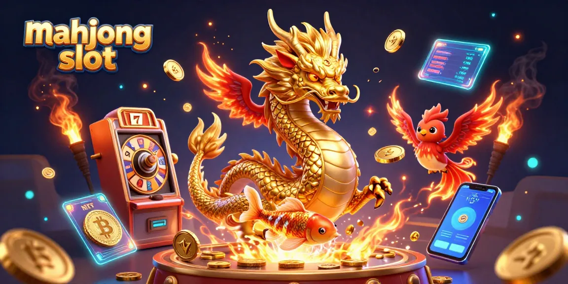 Engage with mahjong slot visuals featuring dragons, phoenixes, koi fish, and dynamic game elements.
