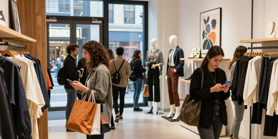 Urban shopping experience showcasing diverse friends at https://forumup.org/shop/search.php?ca_id=&addr1=&addr2=&addr3=&schKeyword store filled with trendy fashion.