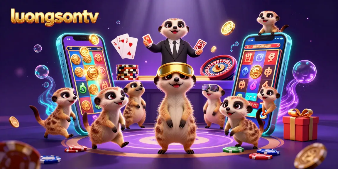 Engage with gaming action at luongsontv, featuring lively meerkats in a vibrant casino setup.