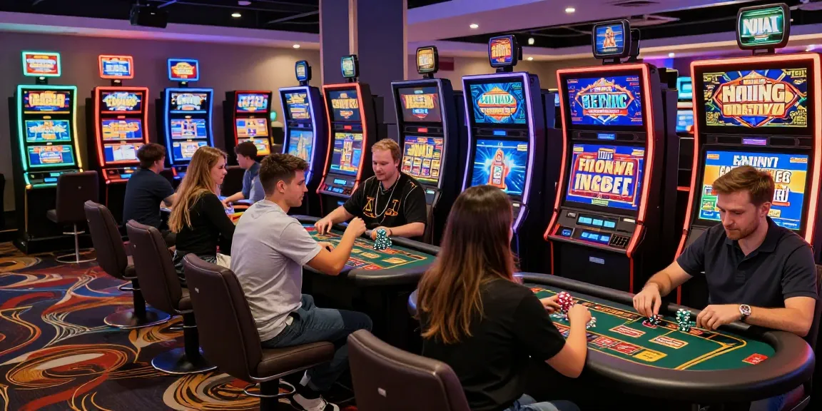 Engaging scene at a vibrant credit card casino showcasing diverse players enjoying games at https://brcs.co.uk with bright digital displays and lively atmosphere.