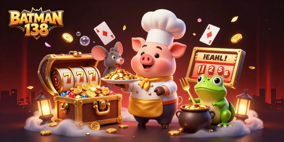 Bermain slot di BATMAN 138 dengan ilustrasi chef kartun dan simbol jackpot yang menarik.