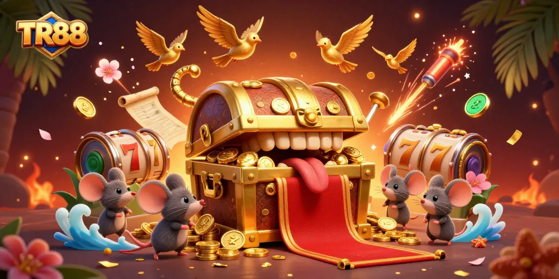 Engage with TR88's vibrant casino thrills through an enchanting 3D treasure chest scene.