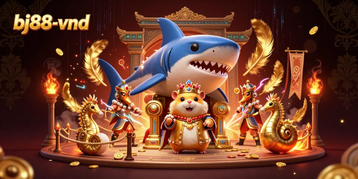Experience thrilling gameplay at bj88-vnd with 3D casino characters and vibrant elements surrounding them.