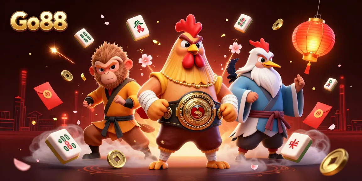 Engage with Go88's exciting casino experience through a vibrant 3D illustration showcasing dynamic characters and rich gaming elements.
