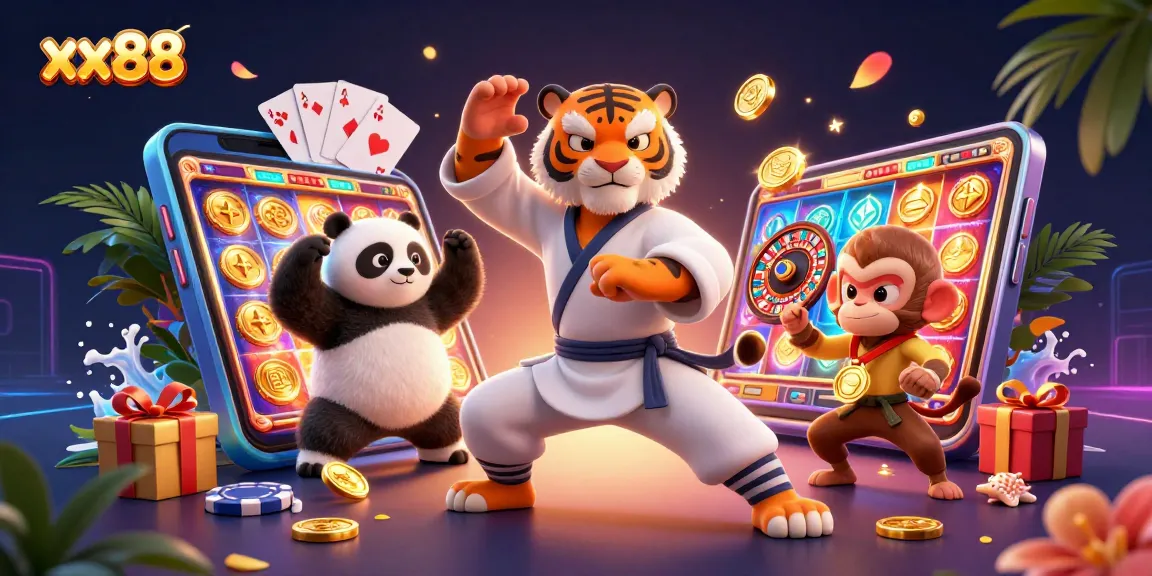 Immerse in the excitement of xx88's gaming world with a kung fu character and vibrant slot games.