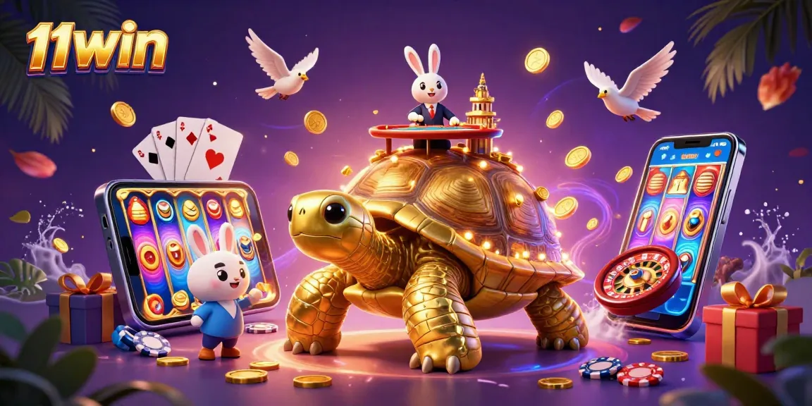Experience thrilling gameplay with 11WIN, featuring a lively casino scene with vibrant characters and elements.