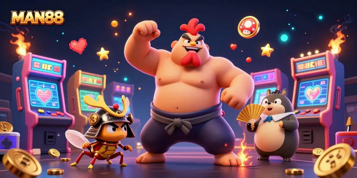 Experience the excitement of MAN88 online betting with vibrant characters and casino gaming elements.