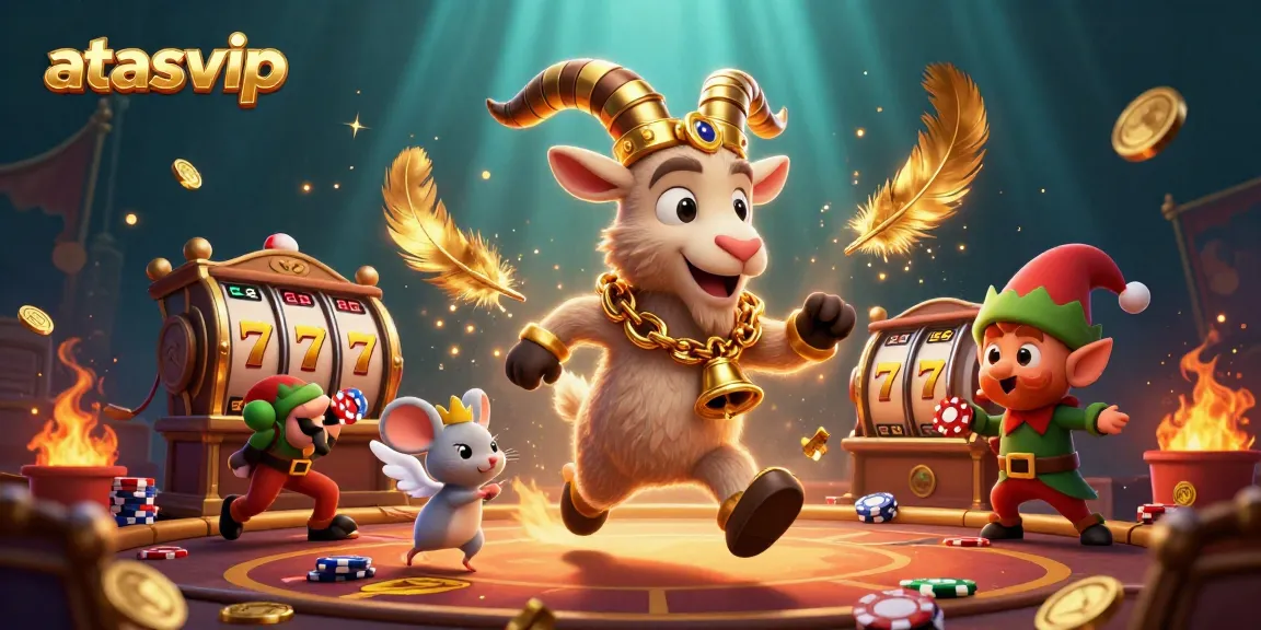 Experience thrill with atasvip at a vibrant holiday casino scene featuring festive characters and exciting game elements.