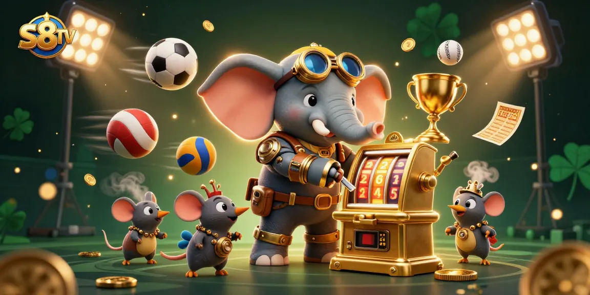 S8TV offers dynamic sports betting excitement with a vibrant 3D illustration of steampunk characters interacting with gaming elements.