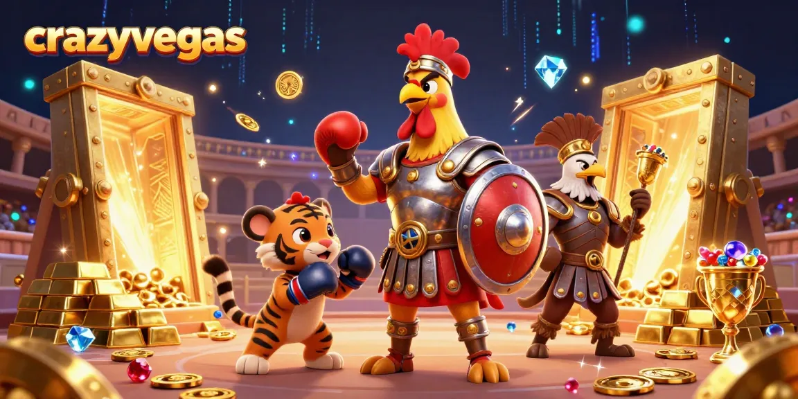 Engage in thrilling gameplay at crazyvegas with a dynamic 3D casino scene featuring unique characters and treasures.