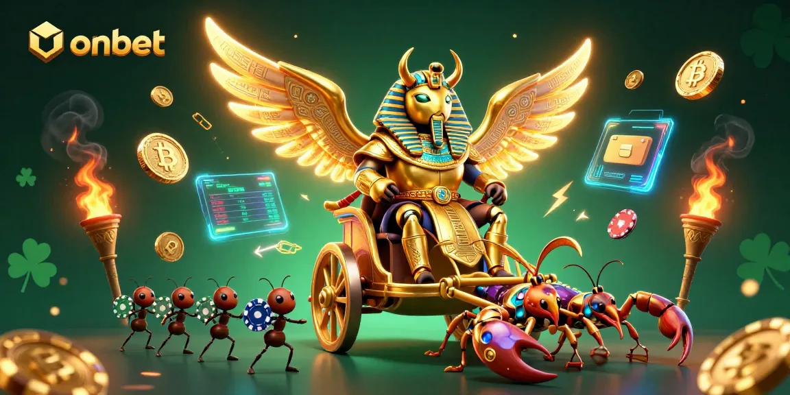 Experience thrilling gambling with onbet's vibrant 3D casino illustration showcasing dynamic characters and crypto elements.