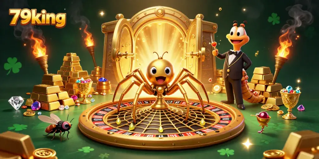 Experience thrilling bets and golden treasures at 79king casino with this vibrant scene full of excitement.