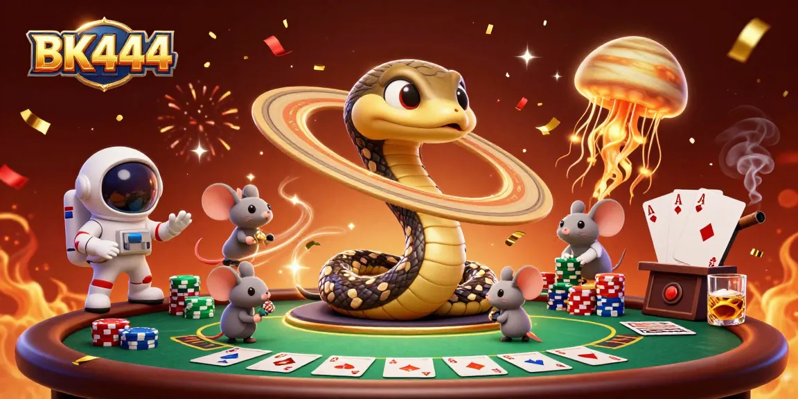 Place your bets on BK444 with exciting 3D casino elements and cosmic dealer vibes!