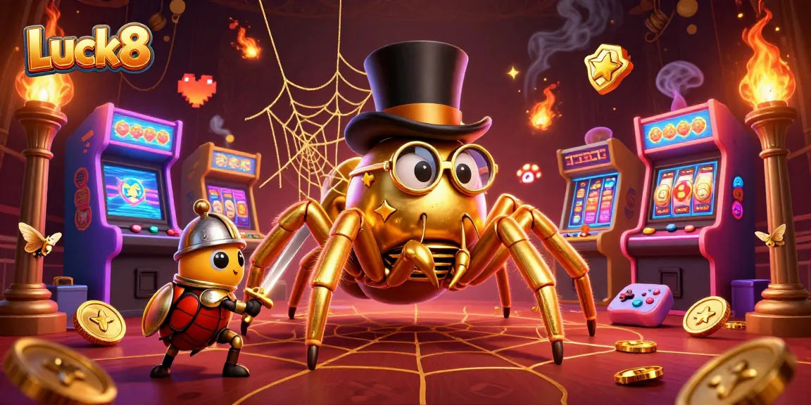 Luck8 showcases an adventurous gaming scene with vibrant characters and slot game elements.