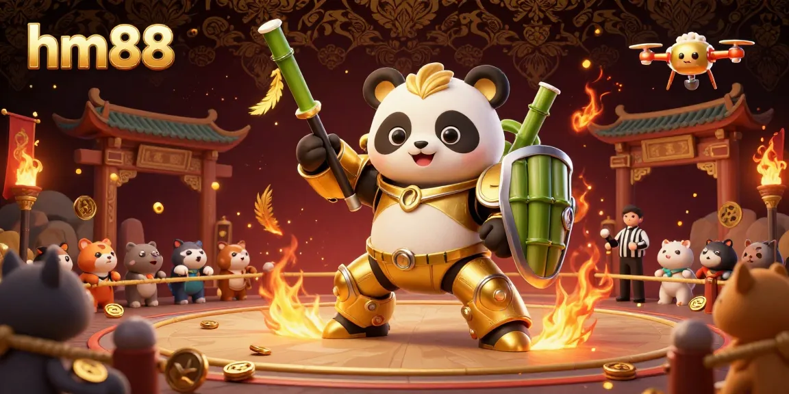 Experience thrilling gameplay at hm88 with animated panda warriors and dynamic casino elements.