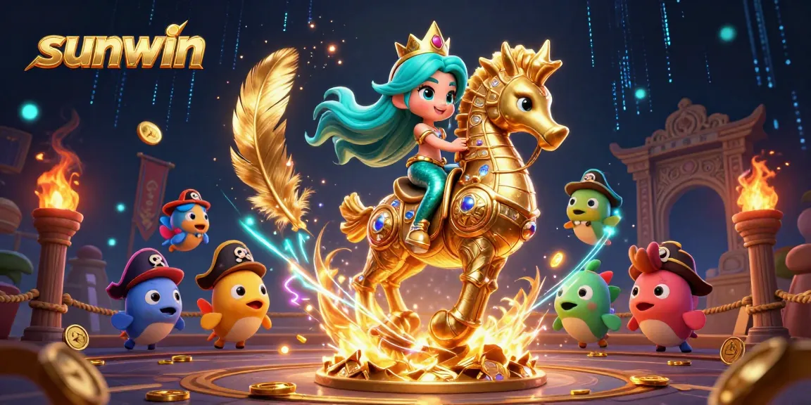 Experience excitement with sunwin in a vibrant 3D casino illustration featuring a mermaid and sea creatures.