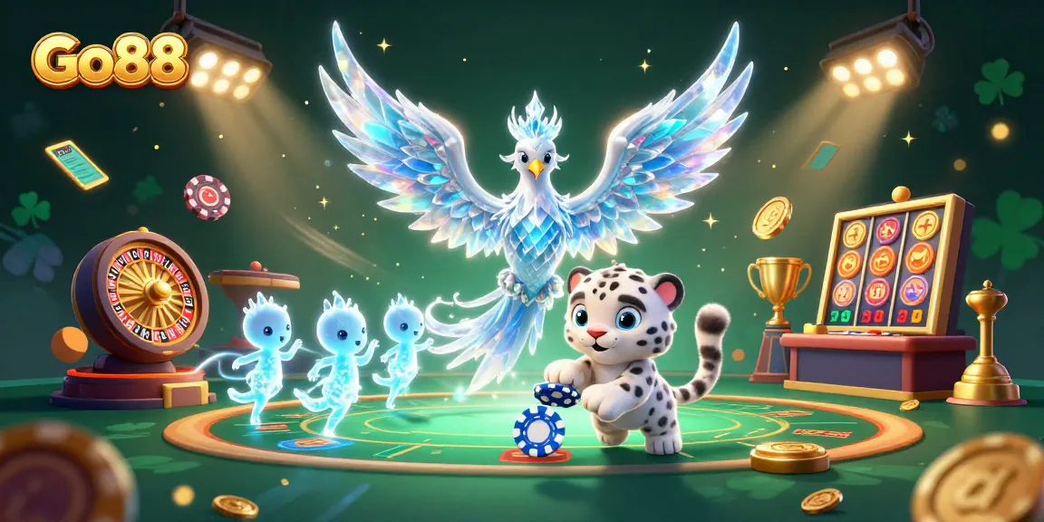 Engage in the thrilling world of Go88 with 3D casino elements illustrating a lively gaming experience.