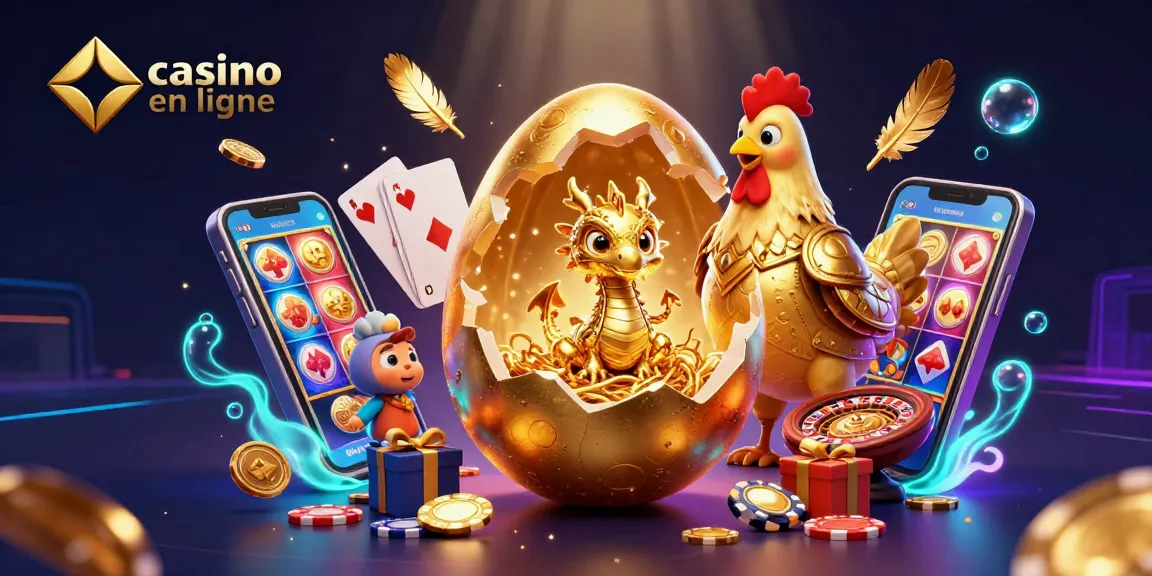 Profitez des jeux de casino en ligne avec un dragon en or et des pièces de poker.