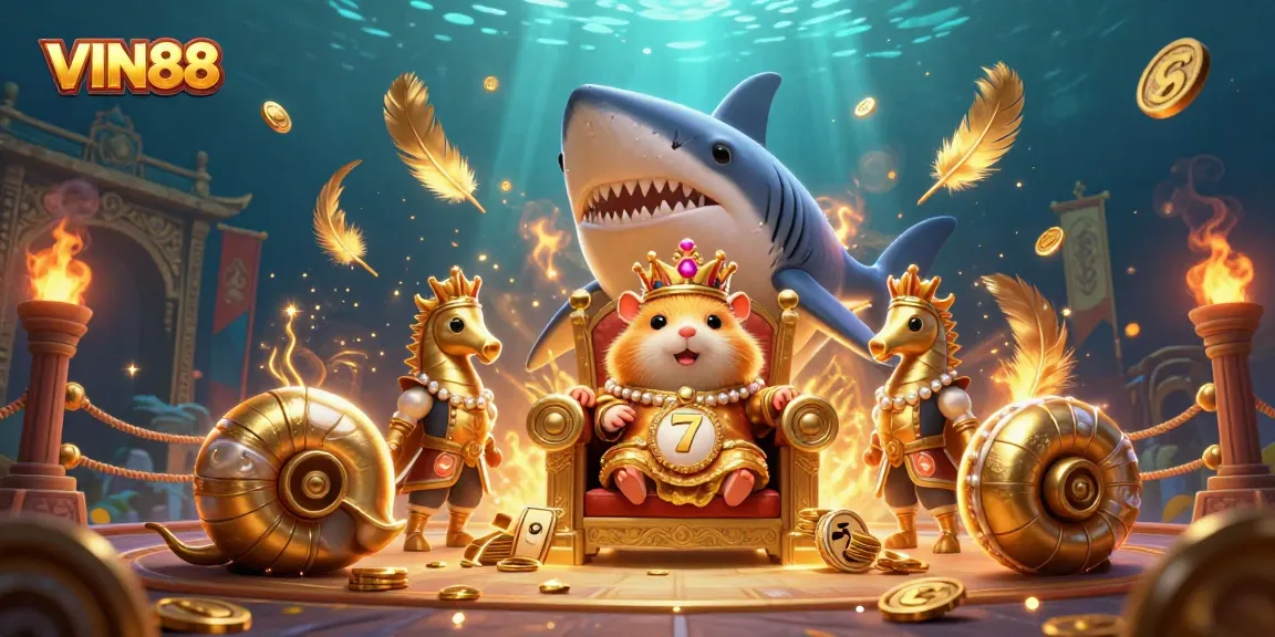 Join the action at VIN88 with the golden hamster king presiding over a thrilling slot game adventure.