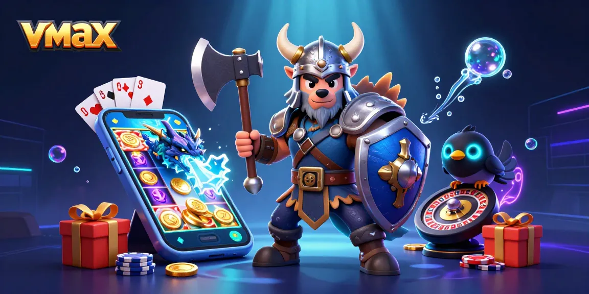 Experience thrilling gaming with vmax as a Viking warrior battles alongside a fierce dragon in a dynamic casino scene.
