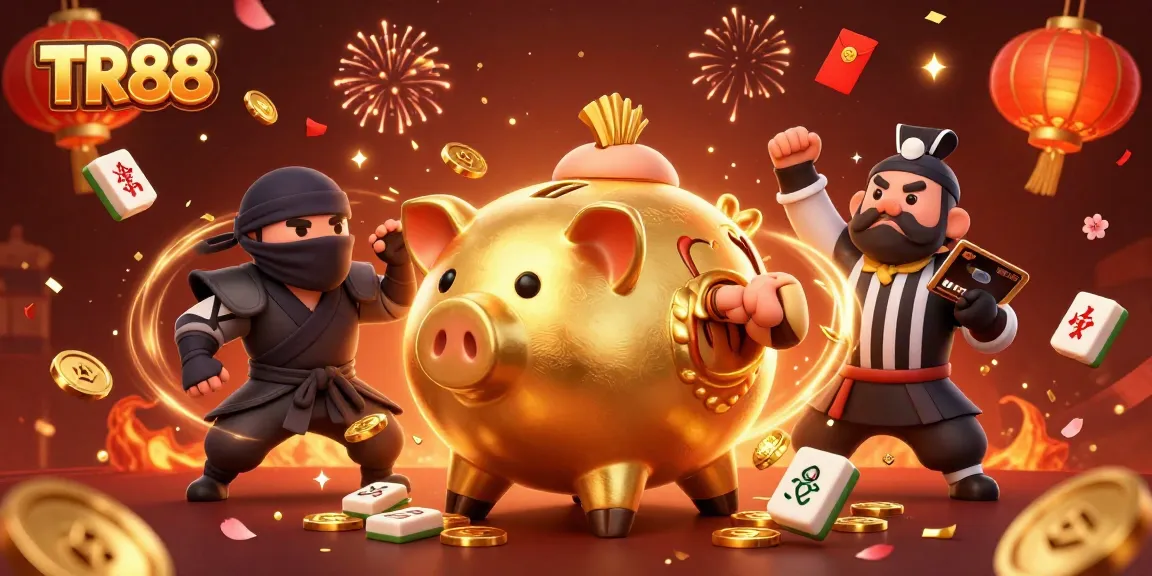 Experience the thrill of TR88 with an exciting 3D illustration featuring vibrant gambling elements and characters.