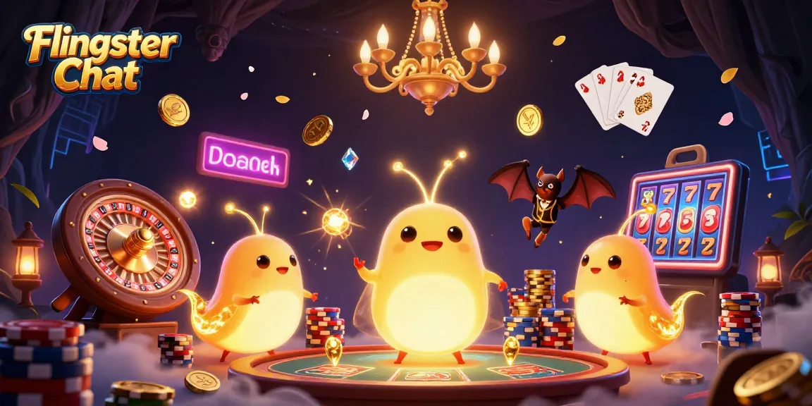 Experience Flingster Chat with animated glowworms lighting a vibrant cave casino scene.