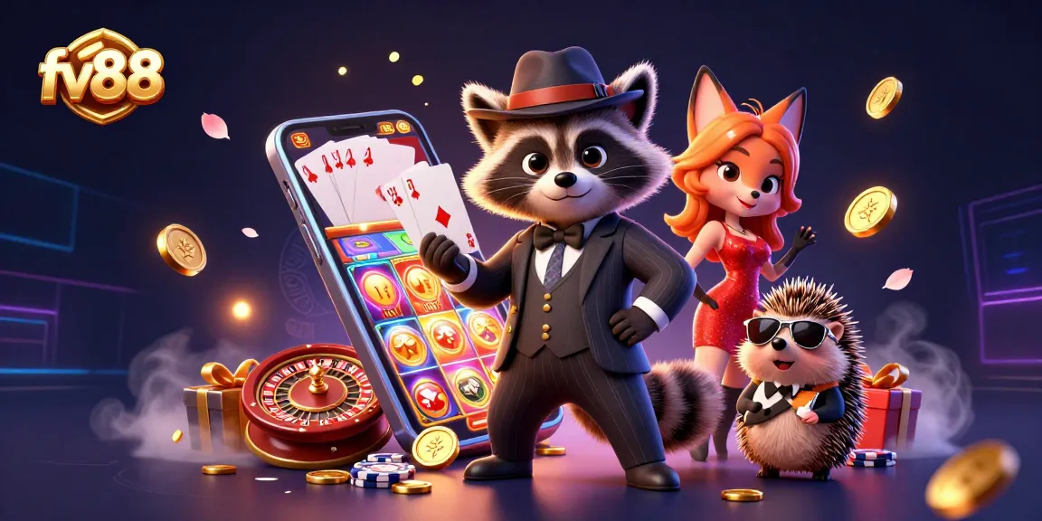 Experience thrilling gaming action at fv88 with vibrant characters and exciting casino elements.