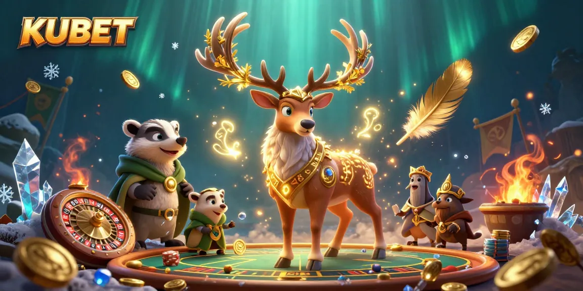 Bet on KUBET's vibrant live casino scene showcasing an engaging, cartoon-style druid stag.