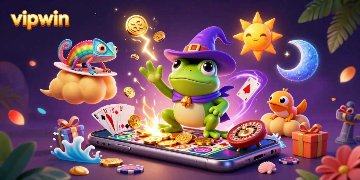 Win big with vipwin in a vibrant 3D casino scene filled with gold coins and gaming excitement.