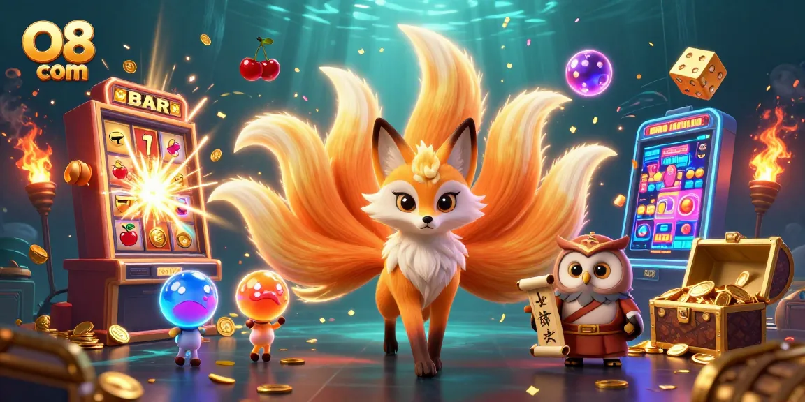 Experience thrilling wins at O8 com with vibrant casino action and character energy in a stunning illustration.