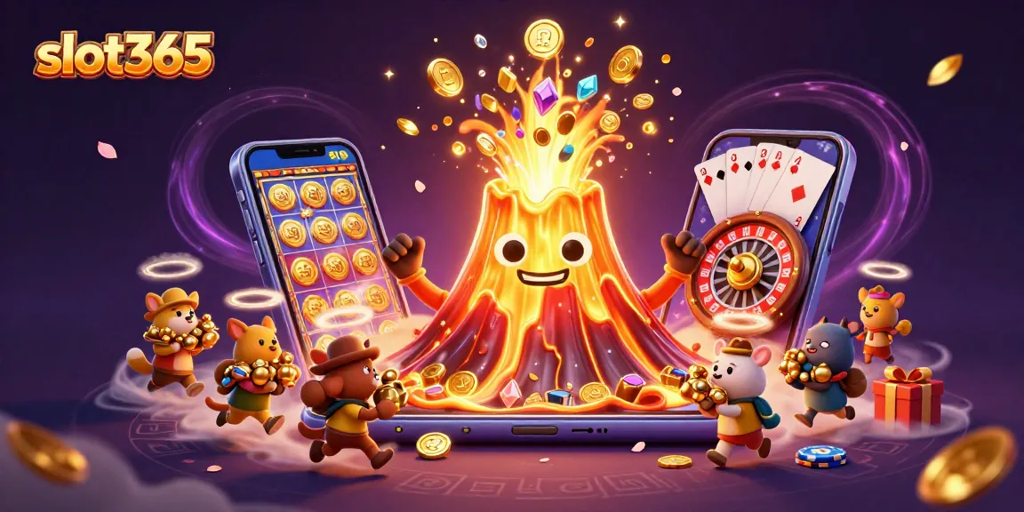 Engage in thrilling gameplay at slot365, featuring escaping treasure and a golden volcano erupting coins.