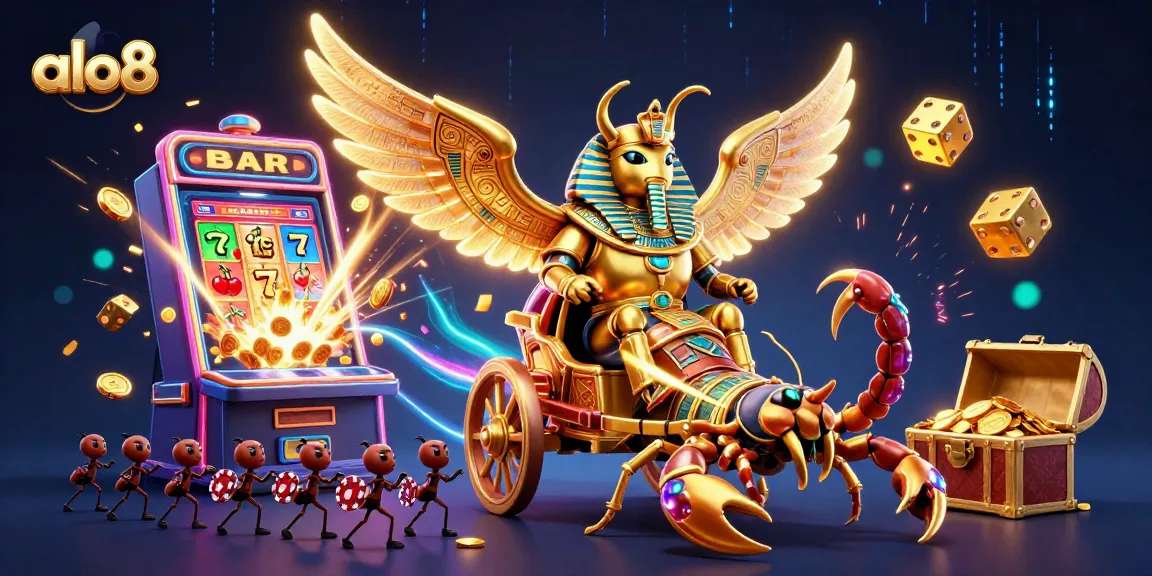 Alo8 players enjoying an exciting 3D casino experience with golden symbols and vibrant elements.