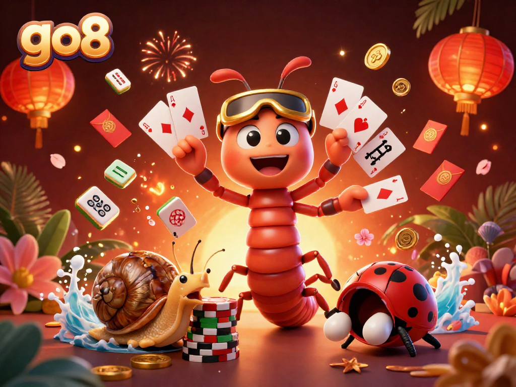 Engage in thrilling gaming at go8, showcasing a vibrant 3D casino scene with dynamic characters.