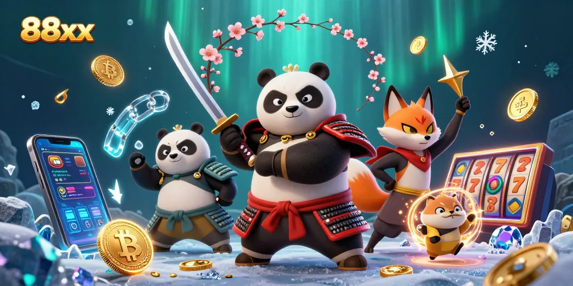 Engaging 88xx gambling scene featuring samurai panda, ninja fox, and magical tanuki in action.
