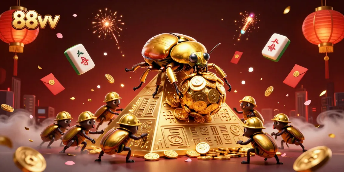 Engage with 88vv's vibrant casino scene featuring golden beetles and dynamic elements.