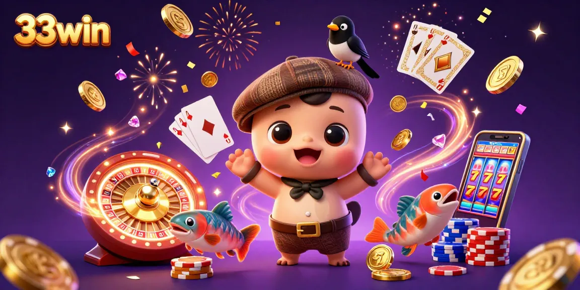 Engage in the vibrant world of 33win with playful characters and dynamic casino themes.