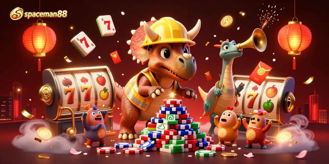 Celebrate wins at spaceman88 with a vibrant 3D scene featuring characters and dynamic slot elements.