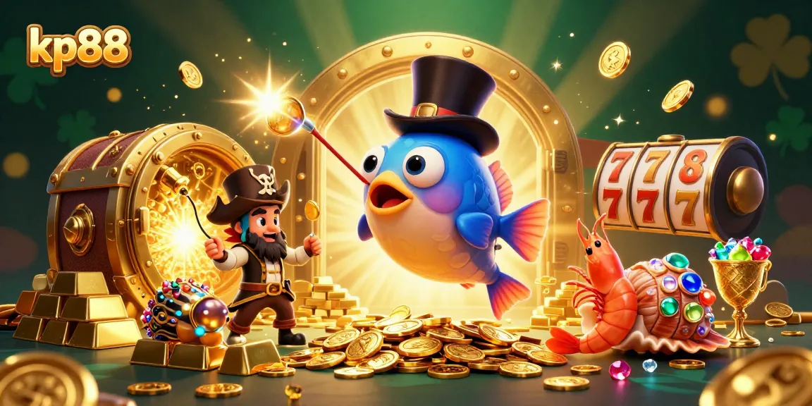 Join the thrilling kp88 casino adventure with an anglerfish and friends attracting golden coins.