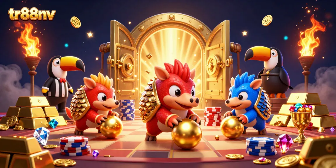 Watch tr88nv's pangolins compete in a vibrant casino scene full of treasures and excitement.
